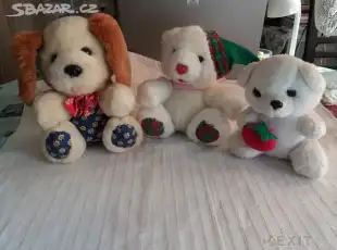 Plyšová zvířátka – pejsek a 2 medvídci